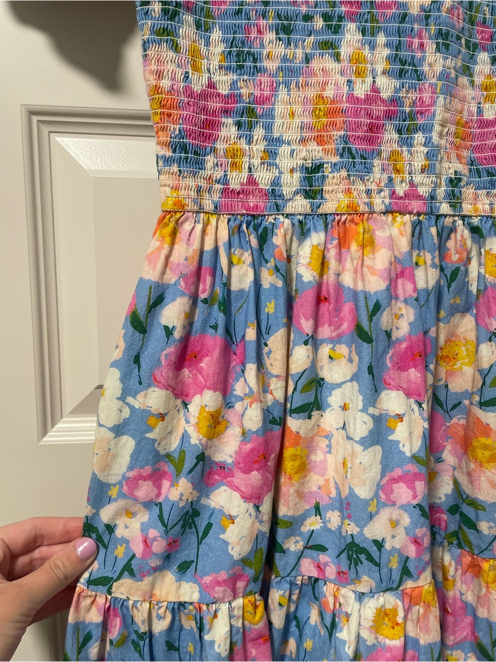 Ivy City Co Delia Dress in Blue - Floral Smocked Midi Dress with Pockets - Picture 13 of 16